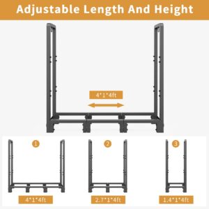 Mr IRONSTONE 4ft Firewood Rack Outdoor Indoor, Upgraded Heavy Duty Adjustable Fire Wood Rack Holds Up to 2600lbs, Fireplace Log Holder Wood Storage for Porch Patio, Easy Assembly