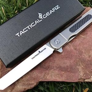 TACTICAL GEARZ Titanium Pocket Knife for EDC! Solid Tc4 Titanium Handle! D2 Steel Tanto Blade! Includes Sheath! (Tatsu ST)