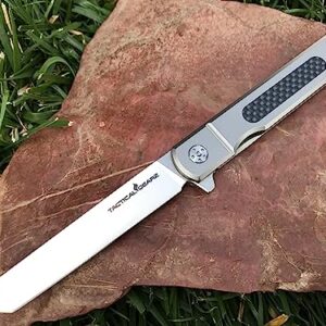 TACTICAL GEARZ Titanium Pocket Knife for EDC! Solid Tc4 Titanium Handle! D2 Steel Tanto Blade! Includes Sheath! (Tatsu ST)