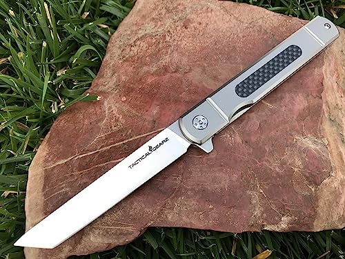 TACTICAL GEARZ Titanium Pocket Knife for EDC! Solid Tc4 Titanium Handle! D2 Steel Tanto Blade! Includes Sheath! (Tatsu ST)