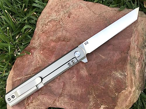 TACTICAL GEARZ Titanium Pocket Knife for EDC! Solid Tc4 Titanium Handle! D2 Steel Tanto Blade! Includes Sheath! (Tatsu ST)