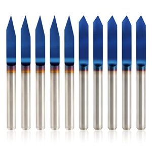 v groove router bits 1/8" shank cnc wood carving bits 10pcs 30°& 60°engraving bits nano blue coat solid carbide cnc router bits for 2d&3d sculpture signmaking