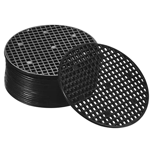 M METERXITY 20 Pack Plant Pot Hole Mesh Pads - Round Rigid Bonsai Flowerpot Drainage Grid Screen Apply to Outdoor/Garden (8.5cm/3.3 Inch, Black)