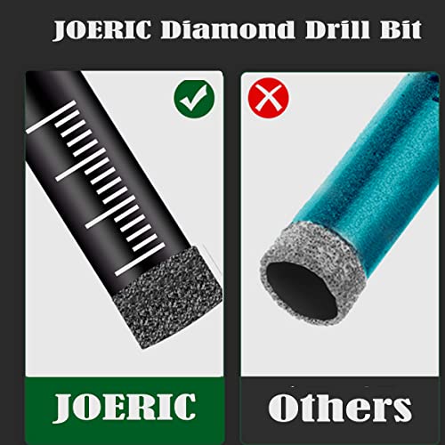 JOERIC 6 PCS Black Dry Diamond Drill Bit Set, for Granite Marble Tile Ceramic Stone Glass Hard Materials (Not for Wood) Round Shank with Size 1/4, 5/16, 3/8, 1/2, 9/16 inches