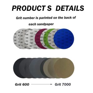 40 PCS Wet Dry Sandpaper Grit (1000 1500 2000 3000) with 1 PCS Professional Interface Pad,6 Inch Silicon Carbide Hook & Loop Sanding Disc for Auto Metal Wood Daily Polishing