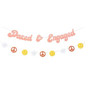 dazed and engaged bachelorette decorations bundle with dazed & engaged confused banner and groovy retro hippie daisy, peace sign, and smiley face garland - 24 piece set