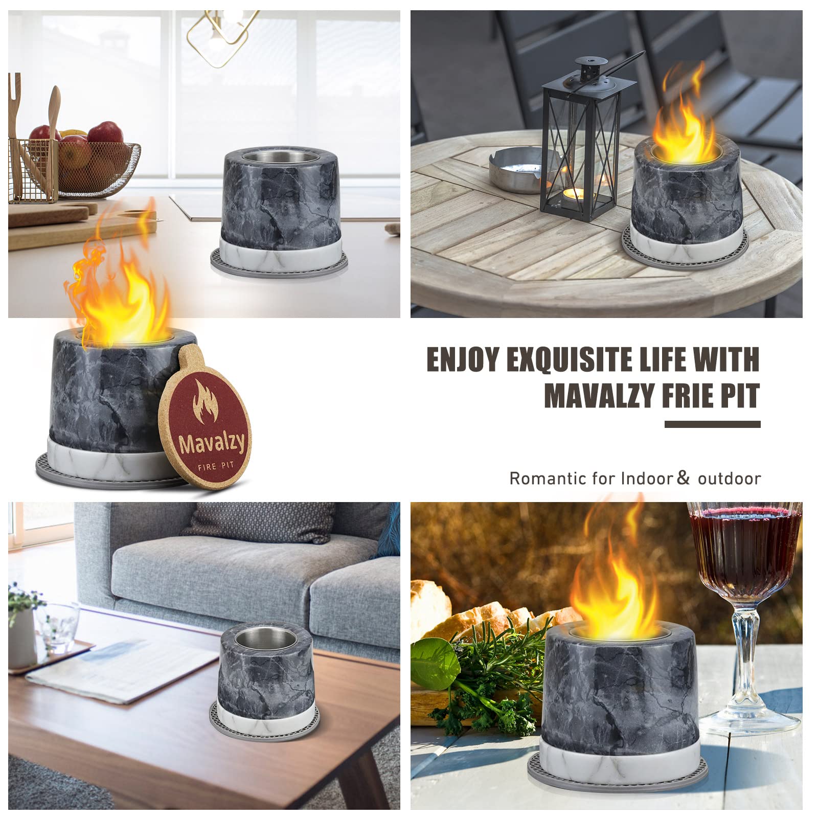 Outdoor Decor, Mavalzy Tabletop Fire Pit Real Marble Table Top Fire Pit Bowl Smokeless Mini Fire Pit Personal Portable Tabletop Fireplace for Patio Decor