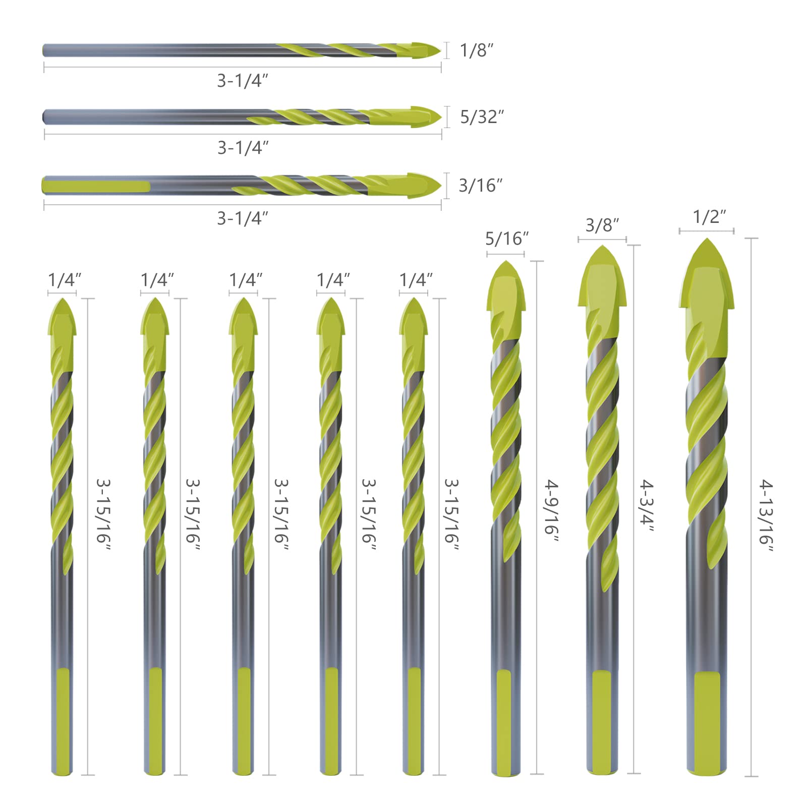 Masonry Drill Bit Set & Concrete Drill Bit 11Piece,Chrome Plated with Industrial Strength Carbide Tip,for Tile,Glass.Brick,Wall,Acrylic,Plastic,Wood,Aluminum Alloy,Thin Iron Plate,Concrete by CSOOM