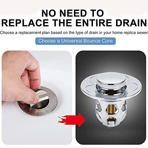 Universal Washbasin Water Head Leaking Stopper, Stainless Steel Sink Drain Plug Stopper, Brass Inner Core Sink Drain Filter, Bouncing Core Pressed Leak Plug (Silver)