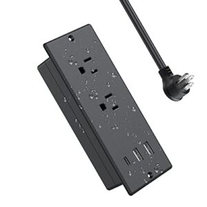 conference recessed power strip waterproof, with pd 20w usb c fast charging port,2 outlets,furniture recessed power outlet,desk power strip surge protector,drawer outlet,flat plug,6ft cable (black)