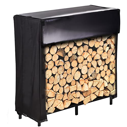 4Ft firewood rack outdoor with cover, Heavy-Duty Steel firewood rack outdoor indoor, fireplace wood stacker with Waterproof uv radiation wood rack cover