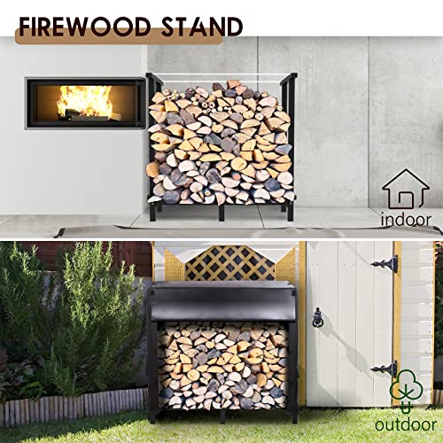 4Ft firewood rack outdoor with cover, Heavy-Duty Steel firewood rack outdoor indoor, fireplace wood stacker with Waterproof uv radiation wood rack cover