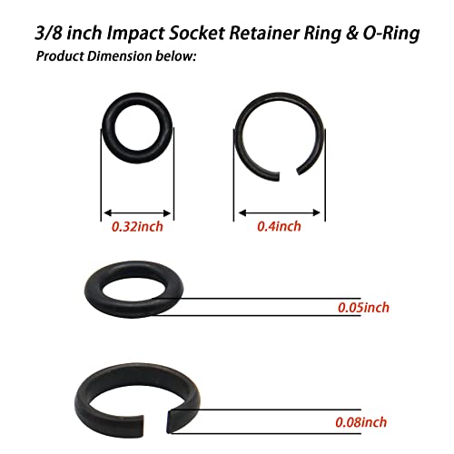 10 Sets 3/8 inch Impact Wrench Retainer Rings Include O-Ring, Compatible with Electric Wrench/Pneumatic Wrench