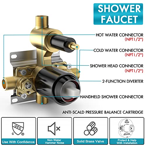 Matte Black Shower System, STARBATH Shower Faucets Sets Complete with 6-Mode Rain Shower Head and 9-Mode Handheld Spray Wall Mounted Dual Shower Head System, Shower Valve Include