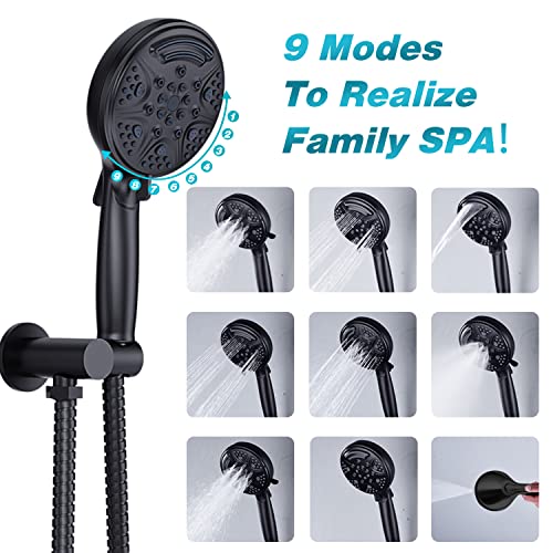 Matte Black Shower System, STARBATH Shower Faucets Sets Complete with 6-Mode Rain Shower Head and 9-Mode Handheld Spray Wall Mounted Dual Shower Head System, Shower Valve Include