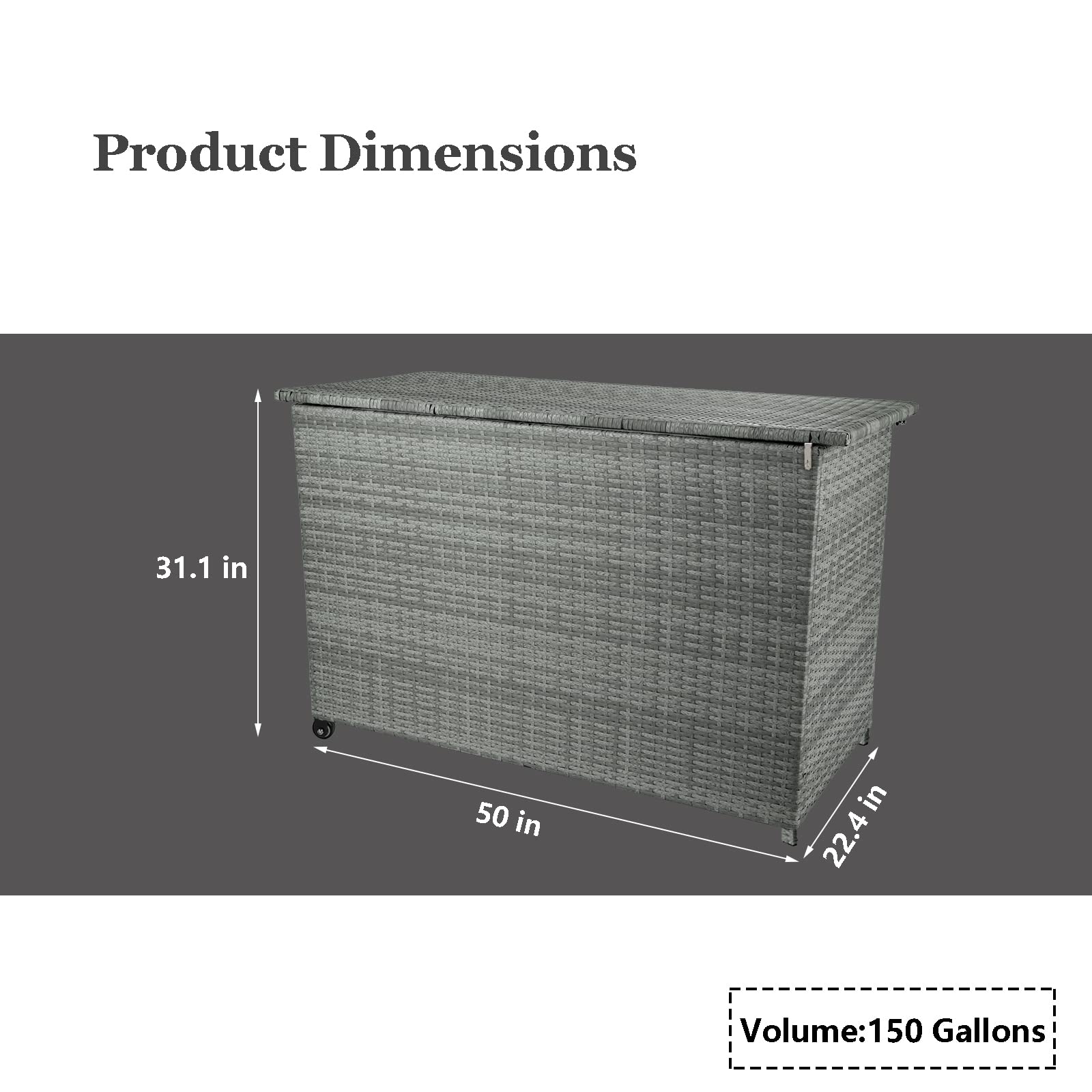 Polar Aurora Outdoor Large 150 Gallons Wicker Waterproof Lockable Storage Container Deck Box w/waterproof Inner Liner, Lid, Handle and Wheels for Patio, Porch, Garden, Yard, can Store Cushions, Garden Tools, Pool Accessories (Grey)