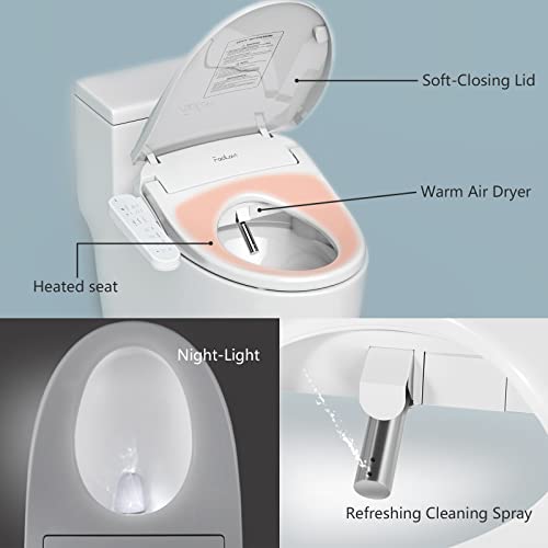 Facilavi FC1 Electronic Bidet Seat Elongated, Smart Toilet Bidet Seat, Unlimited Warm Water, Vortex Wash, Electronic Heated,Warm Air Dryer,Bidet Seat,Rear and Front Wash, LED Light