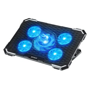 kyolly upgrade laptop cooling pad,gaming laptop cooler with 5 quiet fans,2 usb ports,5 adjustable stand height,blue led lights,for 15.6 inch laptops