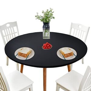 newisher round fitted table cover spandex stretch tablecloth black table top cover with elastic edged for dining picnic patio 60 inch