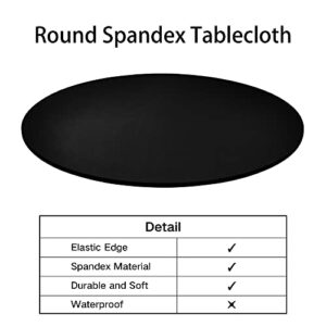 Newisher Round Fitted Table Cover Spandex Stretch Tablecloth Black Table Top Cover with Elastic Edged for Dining Picnic Patio 60 inch