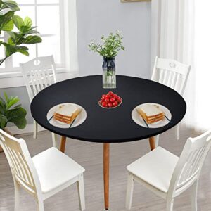 Newisher Round Fitted Table Cover Spandex Stretch Tablecloth Black Table Top Cover with Elastic Edged for Dining Picnic Patio 60 inch