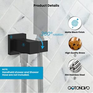 gotonovo Modern Bathroom Square Shower Bracket Matte Black Solid Brass Wall Mounted Water Supply Handheld Shower Holder Elbow with Shower Hose Connector by Male G1/2" Water Oulet