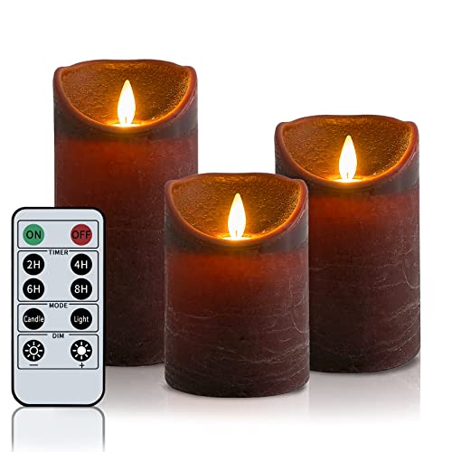 Incredle Flickering Flameless Candles Battery Operated 4" 5" 6" Real Wax LED Candles with 10key Remote Cycling 24 Hours Timer 7 Colors Available for Wedding Christmas Home Party Rustic Brown