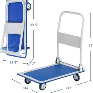 Fadidio Push Cart Dolly Dolly Cart Platform Truck Folding Foldable Flatbed Dolly Metal with Wheels Hand Trucks Platform Truck Luggage Cart Heavy Duty Rolling Tool Cart, Blue 330lbs Best Dolly Cart