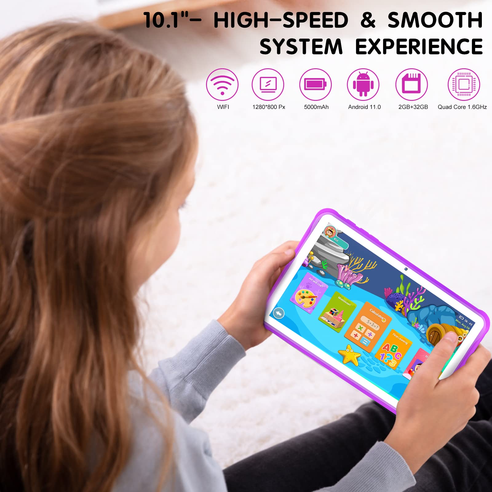 Kids Tablet, Trayoo 10.1 Inches Tablet for Kids, Android 11 2GB 32GB Toddler Tablet with Dual Camera, WiFi, Bluetooth ,Pre-installed App,Parent Control, Education, Games, Fit for Age 3-14