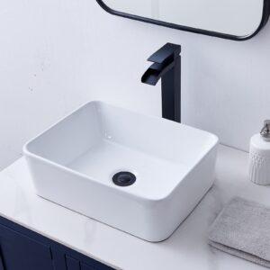 vccucine rectangular vessel sink, 16"x12" small bowl bathroom vessel sink, white ceramic lavatory above counter art basin vanity sink