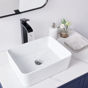 VCCUCINE Rectangular Vessel Sink, 16"X12" Small Bowl Bathroom Vessel Sink, White Ceramic Lavatory Above Counter Art Basin Vanity Sink