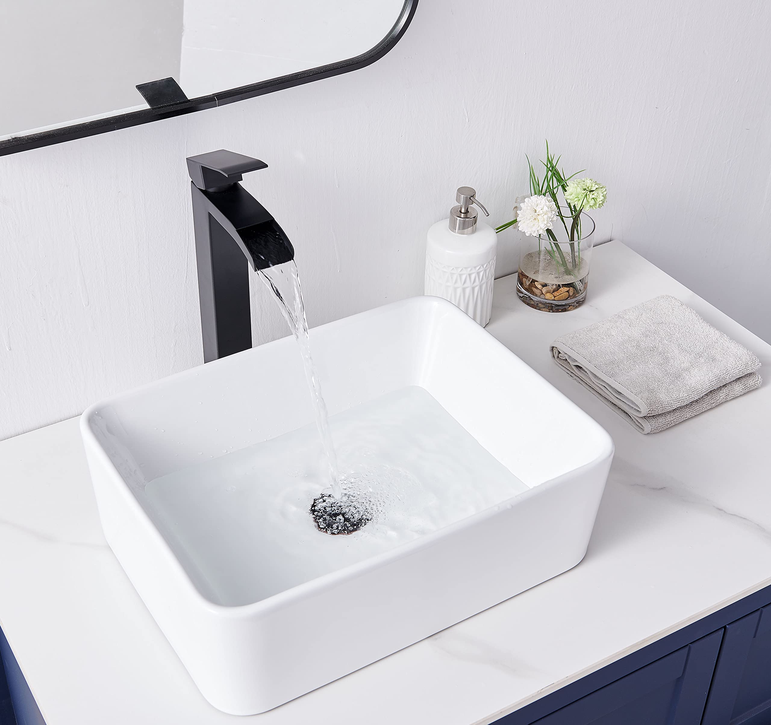 VCCUCINE Rectangular Vessel Sink, 16"X12" Small Bowl Bathroom Vessel Sink, White Ceramic Lavatory Above Counter Art Basin Vanity Sink