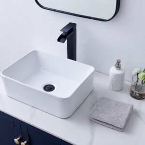 VCCUCINE Rectangular Vessel Sink, 16"X12" Small Bowl Bathroom Vessel Sink, White Ceramic Lavatory Above Counter Art Basin Vanity Sink