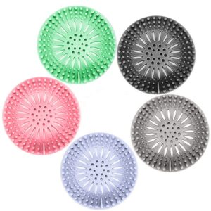 shower drain hair catcher drain hole cover suitable for bathroom and kitchen easy to install and clean 5 pack in multiple colors, multicolor (black, gray, green, blue & pink), 5.2x5.2x0.39 inches