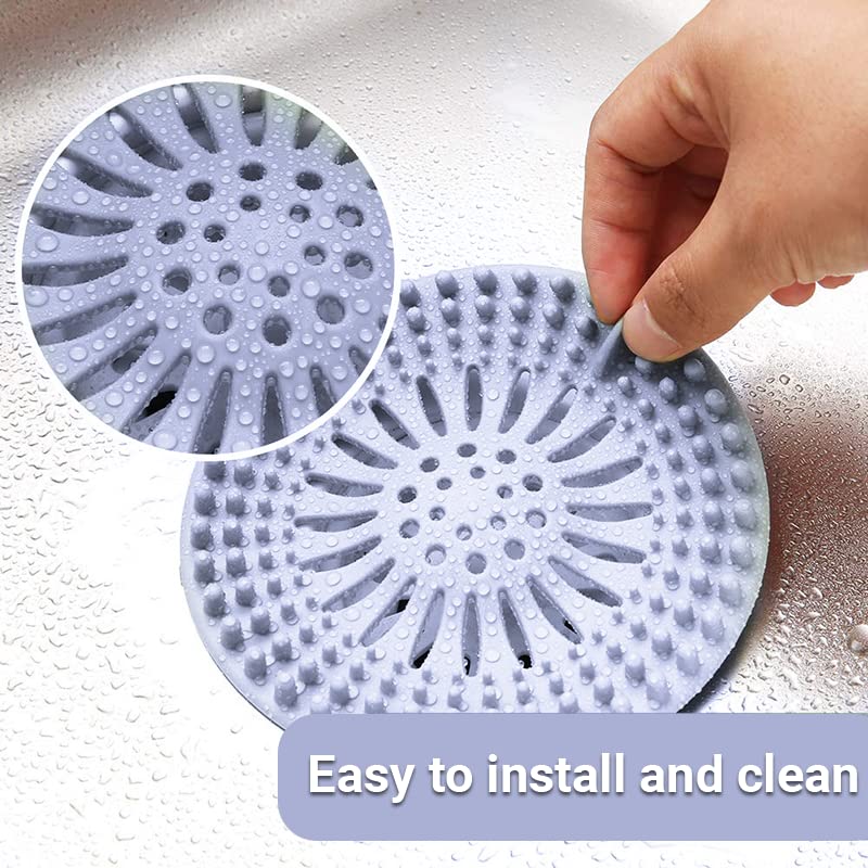 Shower Drain Hair Catcher Drain Hole Cover Suitable for Bathroom and Kitchen Easy to Install and Clean 5 Pack in Multiple Colors, Multicolor (Black, Gray, Green, Blue & Pink), 5.2x5.2x0.39 inches