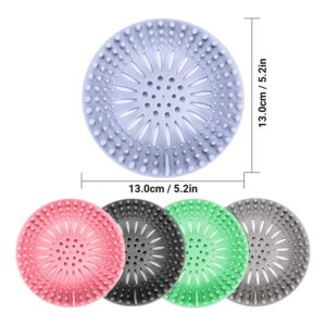 Shower Drain Hair Catcher Drain Hole Cover Suitable for Bathroom and Kitchen Easy to Install and Clean 5 Pack in Multiple Colors, Multicolor (Black, Gray, Green, Blue & Pink), 5.2x5.2x0.39 inches