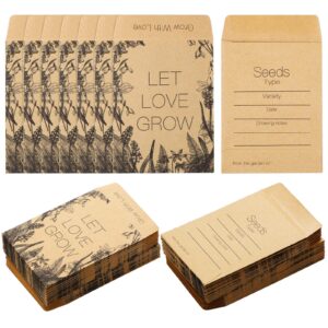 teling 100 pcs let love grow packets unfilled kraft wedding favors packets self adhesive rustic seed envelopes small storage packets retro party favors for guests (fresh style)
