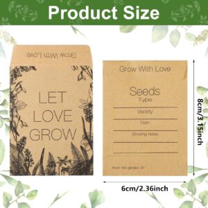 Teling 100 Pcs Let Love Grow Packets Unfilled Kraft Wedding Favors Packets Self Adhesive Rustic Seed Envelopes Small Storage Packets Retro Party Favors for Guests (Fresh Style)