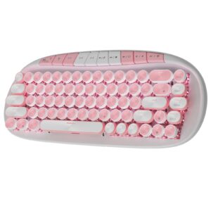 rk royal kludge rk838 pink wireless keyboard, retro typewriter keyboard bt/2.4g/wired mode, 75% rgb hot swappable gaming keyboard with round keys 10 buttons, pink switches