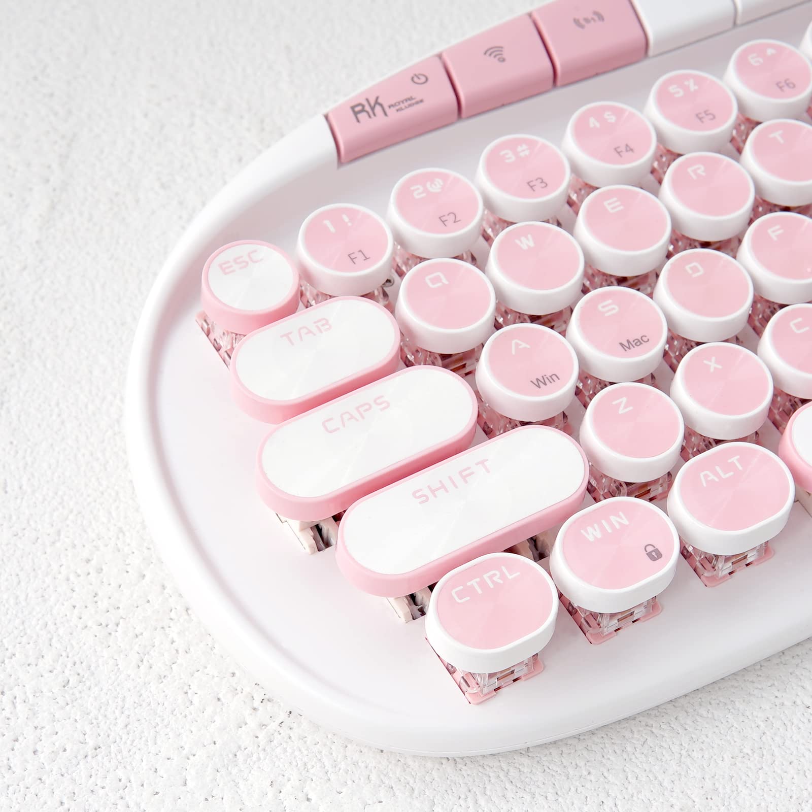 RK ROYAL KLUDGE RK838 Pink Wireless Keyboard, Retro Typewriter Keyboard BT/2.4G/Wired Mode, 75% RGB Hot Swappable Gaming Keyboard with Round Keys 10 Buttons, Pink Switches