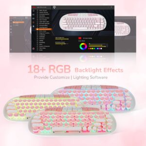 RK ROYAL KLUDGE RK838 Pink Wireless Keyboard, Retro Typewriter Keyboard BT/2.4G/Wired Mode, 75% RGB Hot Swappable Gaming Keyboard with Round Keys 10 Buttons, Pink Switches