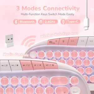 RK ROYAL KLUDGE RK838 Pink Wireless Keyboard, Retro Typewriter Keyboard BT/2.4G/Wired Mode, 75% RGB Hot Swappable Gaming Keyboard with Round Keys 10 Buttons, Pink Switches