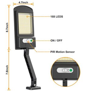 Solar Lights Outdoor, 168 LEDs Motion Sensor Solar Flood Light,Waterproof Solar Powered Security Light for Deck, Fence, Patio, Front Door, Gutter, Yard, Shed, Path [2 Pack]