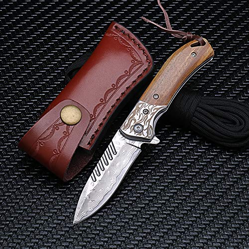 NedFoss Damascus Pocket Knife for Men, Handmade Forged Damascus Steel Folding Knife with Wood Handle, Excellent Gifts for Men Women