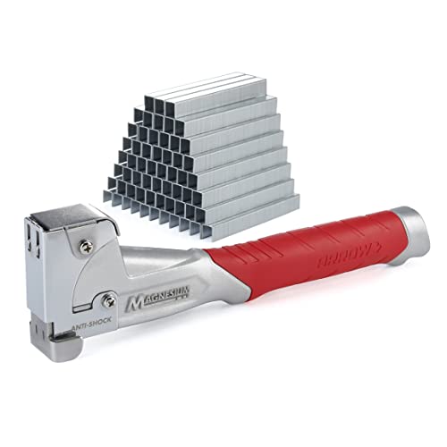 Arrow Fastener MGHTKIT-AM HT50 Heavy Duty Magnesium Hammer Tacker Kit for Insulation, Housewrap, Roofing Underlayment and Flooring, Includes 5000 508IP Staples, Silver/Red