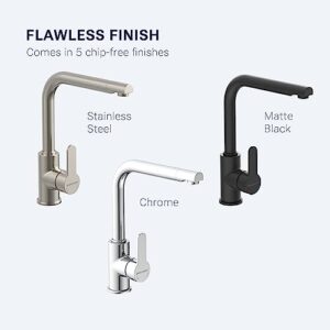 Kirchhoff Petra Premium Kitchen Faucet, 1-Handle, Cold Start Technology, Adjustable Hot Limit Cartridge, Easy Install, German-Made (Standard, Black)