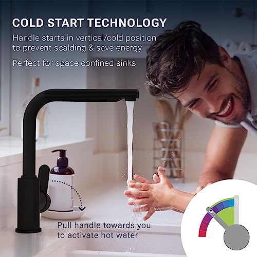 Kirchhoff Petra Premium Kitchen Faucet, 1-Handle, Cold Start Technology, Adjustable Hot Limit Cartridge, Easy Install, German-Made (Standard, Black)