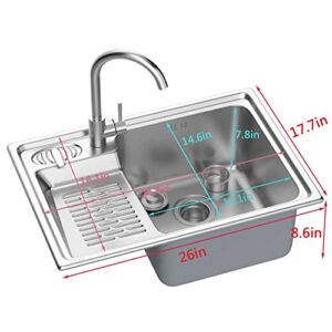 Utility Sinks, Laundry Sink, Made of 304 Stainless Steel with Hot and Cold Water Faucet, Suitable for Bathroom, Laundry Room, Utility Room, Garage, Outdoor Kitchen and Commercial Kitchen