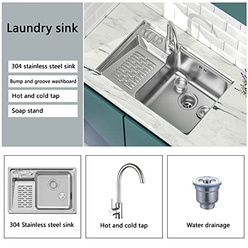 Utility Sinks, Laundry Sink, Made of 304 Stainless Steel with Hot and Cold Water Faucet, Suitable for Bathroom, Laundry Room, Utility Room, Garage, Outdoor Kitchen and Commercial Kitchen