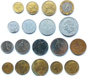 1960 varies collection of 18 different fine old french coins (1920's-90's) lightly circulated centimes and francs seller nice fine to almost uncirculated